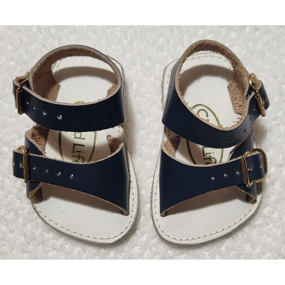 Child Life Vintage Baby Sandals Infant Size 1 Blue Leather 1980's 3-6 months EUC